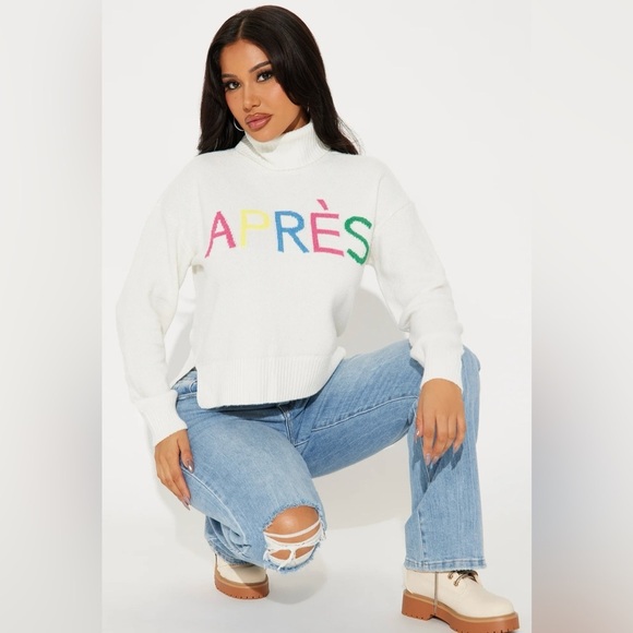 Fashion Nova Sweaters - NWT 2X White “Après” Turtleneck Sweater - Ivory/Combo